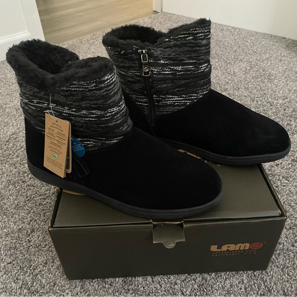 Lamo Shoes - Lamo Jacinta Suede & Faux Fur Boots In Black NEW Size 10